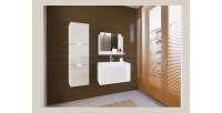 Ensemble meubles de salle de bain collection OWL, coloris blanc mat et brillant avec une colonne et vasque 80cm