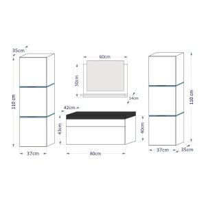 Ensemble meubles de salle de bain blanc collection OWL. 2 Colonnes, meuble sous vasque, vasque 80cm, miroir, siphon et leds.