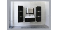 Ensemble meubles de salle de bain collection OWL, coloris noir mat et brillant avec deux colonnes et vasque 80cm