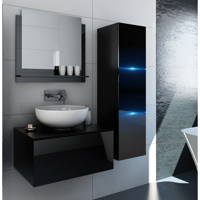 Ensemble meubles de salle de bain collection OWL, coloris noir mat et brillant avec une colonne sans vasque