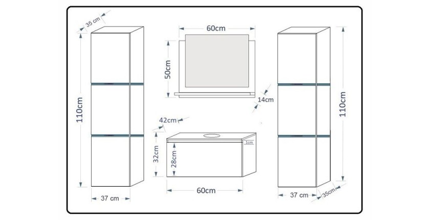 Ensemble meubles de salle de bain collection OWL, coloris blanc mat et brillant avec deux colonnes 37x110x35 sans vasque