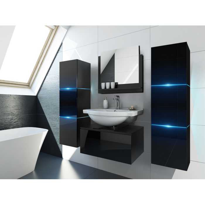 Ensemble meubles de salle de bain collection OWL, coloris noir mat et brillant avec deux colonnes 37x110x35 sans vasque