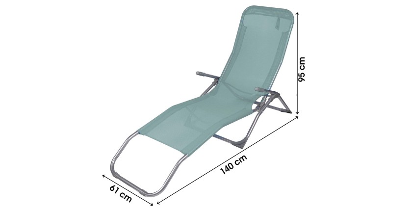 Chaise longue / bain de soleil coloris Bleu gris 185x95x61cm