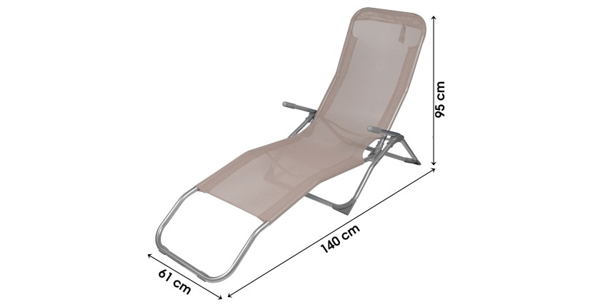 Chaise longue / bain de soleil coloris Taupe 185x95x61cm