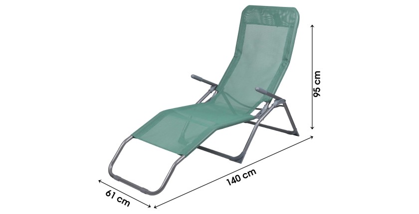 Chaise longue / bain de soleil coloris Vert 185x95x61cm