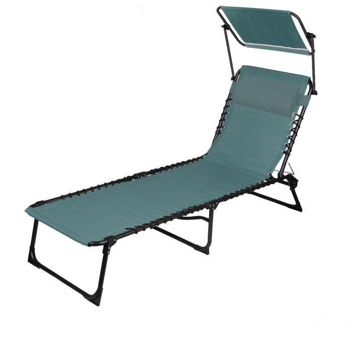 Chaise longue / bain de soleil avec pare soleil et coussin coloris bleu 190x25x57cm