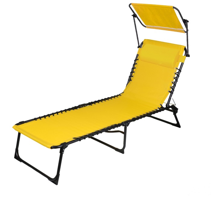 Chaise longue / bain de soleil avec pare soleil et coussin coloris jaune 190x25x57cm