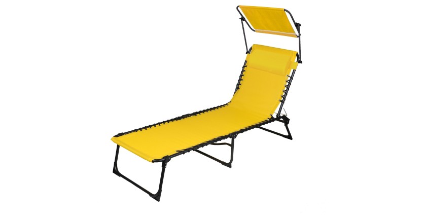 Chaise longue / bain de soleil avec pare soleil et coussin coloris jaune 190x25x57cm