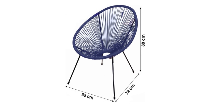 Fauteuil de jardin rond en résine coloris bleu, dimension 95x83x73cm