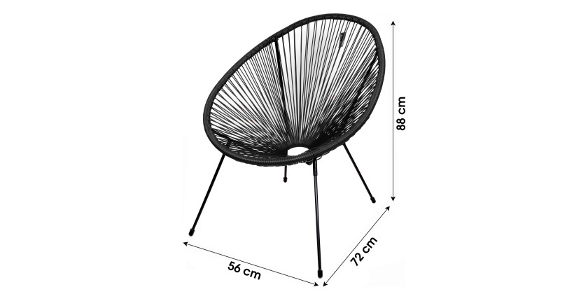 Fauteuil de jardin rond en résine coloris noir, dimension 95x83x73cm