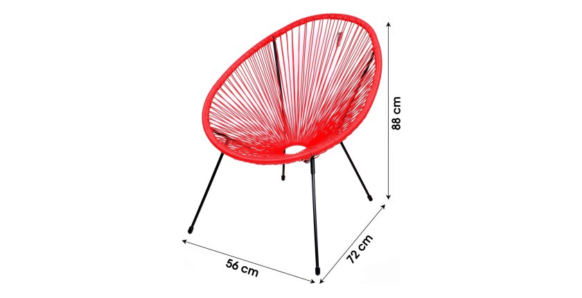 Fauteuil de jardin rond en résine coloris rouge, dimension 95x83x73cm