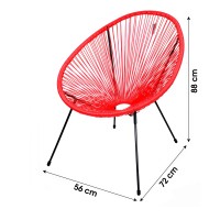 Fauteuil de jardin rond en résine coloris rouge, dimension 95x83x73cm