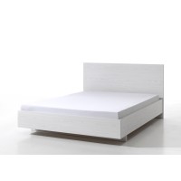 Lit 160x200 coloris blanc effet bois collection OLGA