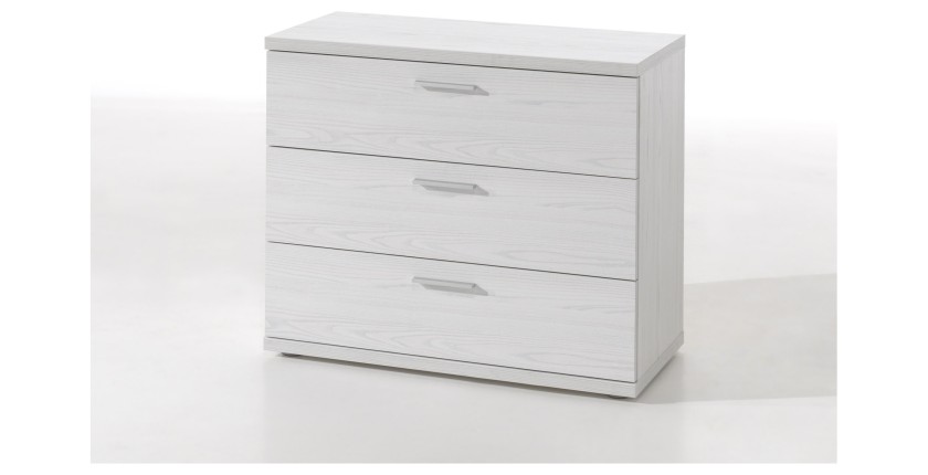 Commode robuste 3 tiroirs coloris blanc effet bois collection OLGA.