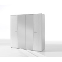 Armoire robuste avec miroirs. 4 portes battantes 200cm collection OLGA coloris blanc effet bois