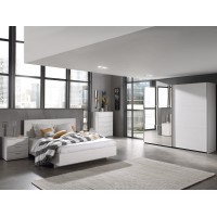 Armoire 200cm pour chambre à coucher avec 2 portes coulissantes dont une avec miroir collection OLGA coloris blanc effet bois