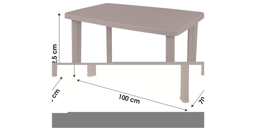 Table d'extérieur coloris taupe en PVC dimension 100x70cm