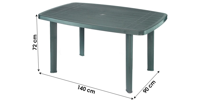 Table d'extérieur coloris vert en PVC dimension 140x90cm