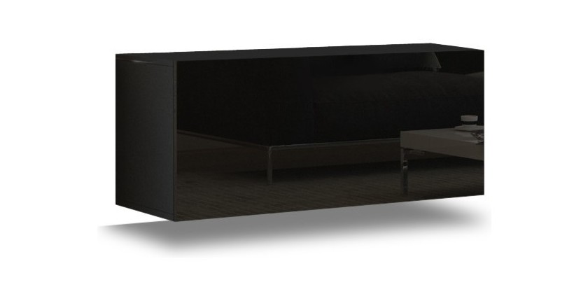 Ensemble de meubles de salon noir et blanc suspendus collection CEPTO XIV. 256cm, 10 meubles, leds. Cube de couleur blanc