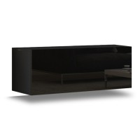 Ensemble meubles de salon suspendus bas noir, haut blanc collection CEPTO. 256cm, 10 meubles, leds.