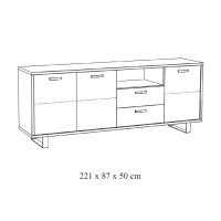 Buffet design XL 220cm 3 portes et 2 tiroirs pour salon couleur chêne clair collection NEWTON