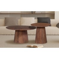 Table basse ronde collection RIMBAUD effet bois brun clair diamètre 80 cm