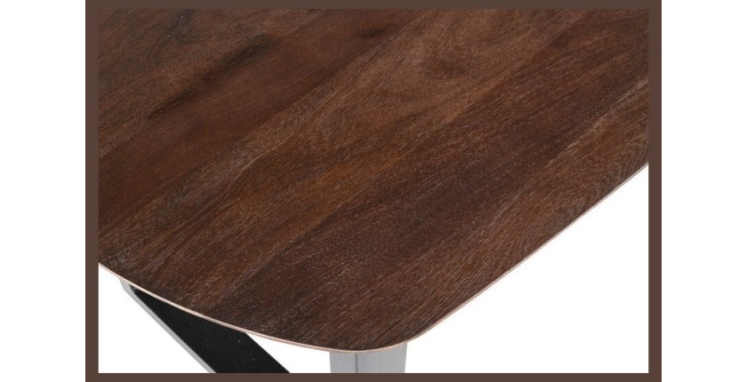 Table à manger FRANCHIA en bois massif exotique mangolia brun - L220cm