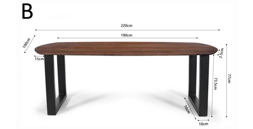 Table à manger FRANCHIA en bois massif exotique mangolia brun - L220cm