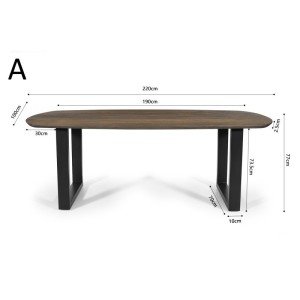 Table à manger FRANCHIA en bois massif exotique mangolia vieilli - L220cm