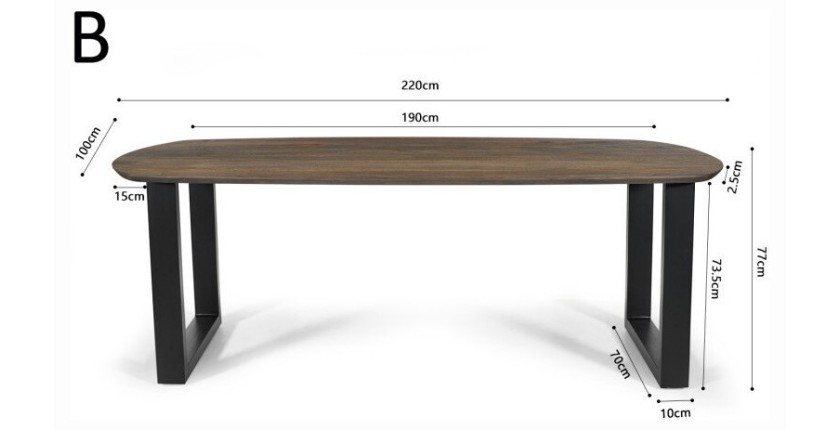 Table à manger FRANCHIA en bois massif exotique mangolia vieilli - L220cm