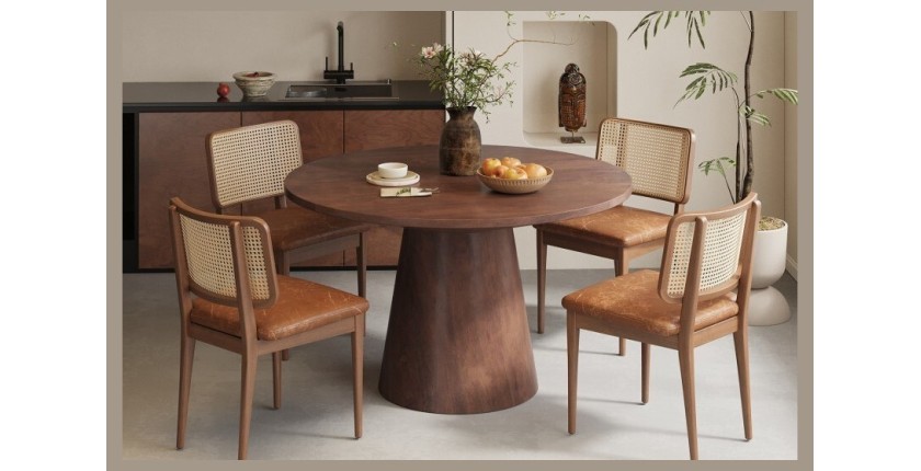 Table ronde collection FRANCHIA en bois exotique de mangolia brun diamètre 130 cm