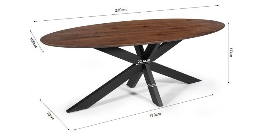 Table à manger FRANCHIA longueur 220cm en bois brut exotique mangolia noir