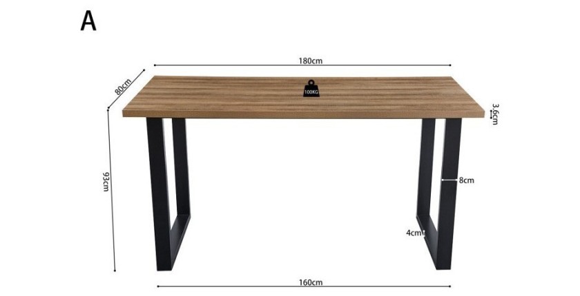 Table à manger haute EDWAR longueur 180cm en décor chêne vieilli, idéal pour une salle à manger conviviale