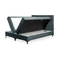 Lit boxspring 180x200 coloris émeraude avec double coffre - Collection LONDON