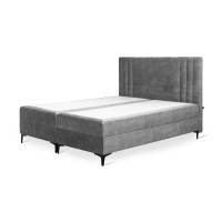 Lit boxspring 160x200 coloris gris cendré avec double coffre - Collection LONDON