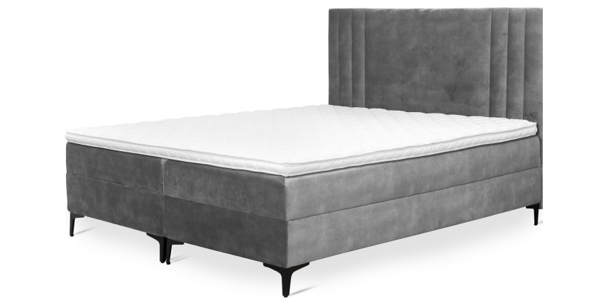 Lit boxspring 160x200 coloris gris cendré avec double coffre - Collection LONDON