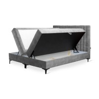 Lit boxspring 160x200 coloris gris cendré avec double coffre - Collection LONDON