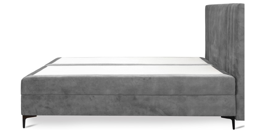 Lit boxspring 160x200 coloris gris cendré avec double coffre - Collection LONDON