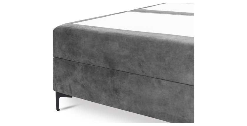 Lit boxspring 180x200 coloris gris cendré avec double coffre - Collection LONDON