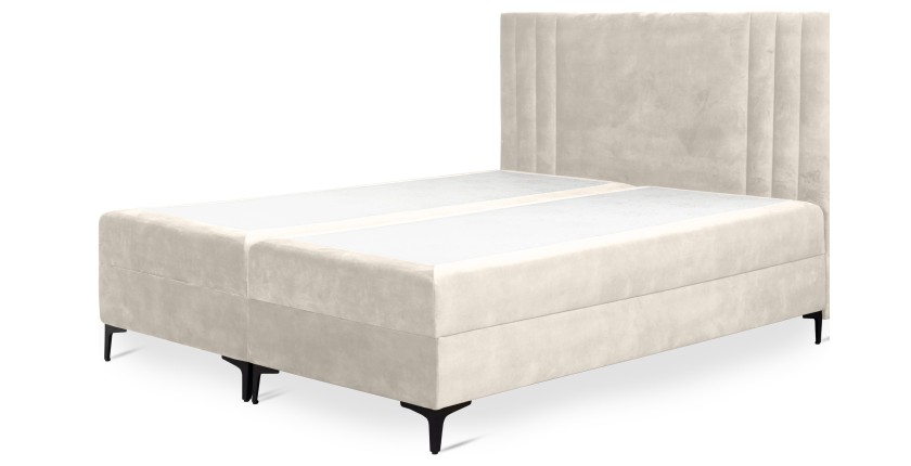 Lit boxspring 160x200 coloris beige avec double coffre - Collection LONDON