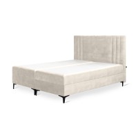 Lit boxspring 180x200 coloris beige avec double coffre - Collection LONDON