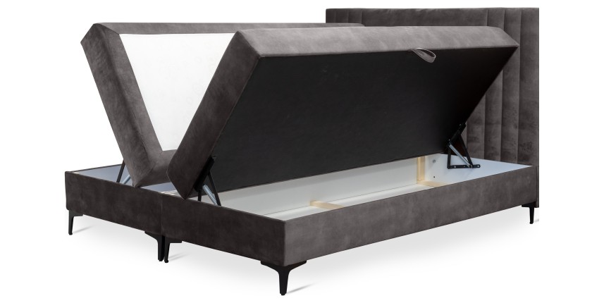 Lit boxspring 160x200 coloris anthracite avec double coffre - Collection LONDON