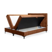 Lit boxspring 160x200 coloris rouge avec double coffre - Collection LONDON