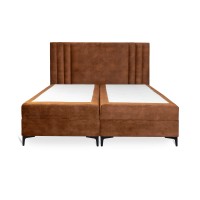 Lit boxspring 180x200 coloris rouge avec double coffre - Collection LONDON