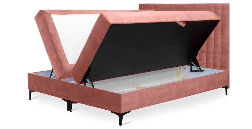 Lit boxspring 180x200 coloris corail avec double coffre - Collection LONDON