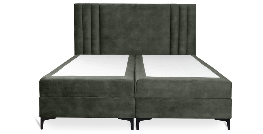 Lit boxspring 180x200 coloris vert avec double coffre - Collection LONDON