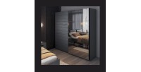 Armoire 2 portes coulissantes 220cm Coloris gris effet bois avec miroir. Collection FLOYD