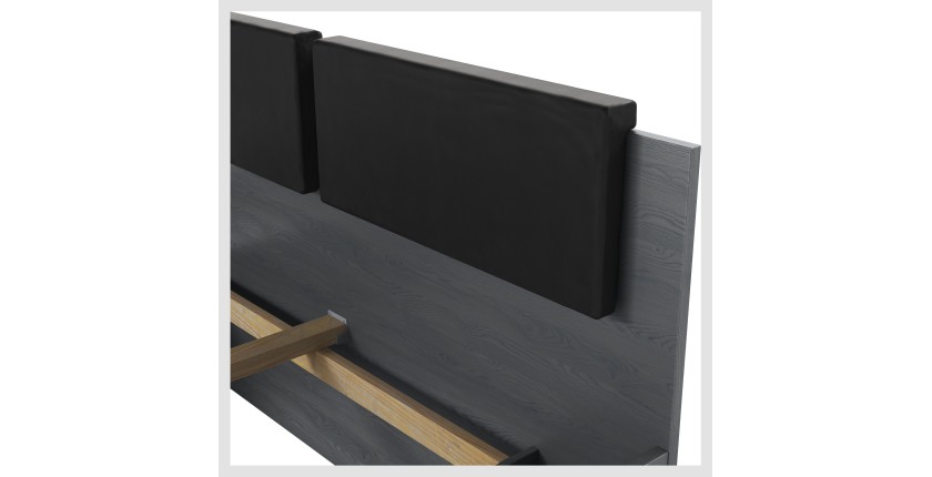 Lit adulte 140x200 avec sommier et tiroirs intégrés - Collection FLOYD. Coloris gris effet bois.
