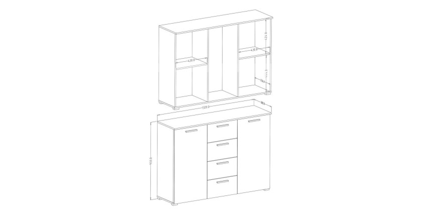 Chambre à coucher FLOYD : Armoire 220cm, Lit 180x200, commode, chevets. Coloris blanc effet bois.