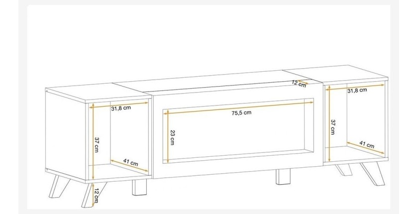 Meuble TV avec cheminée décorative coloris chêne et noir collection NIELSEN.